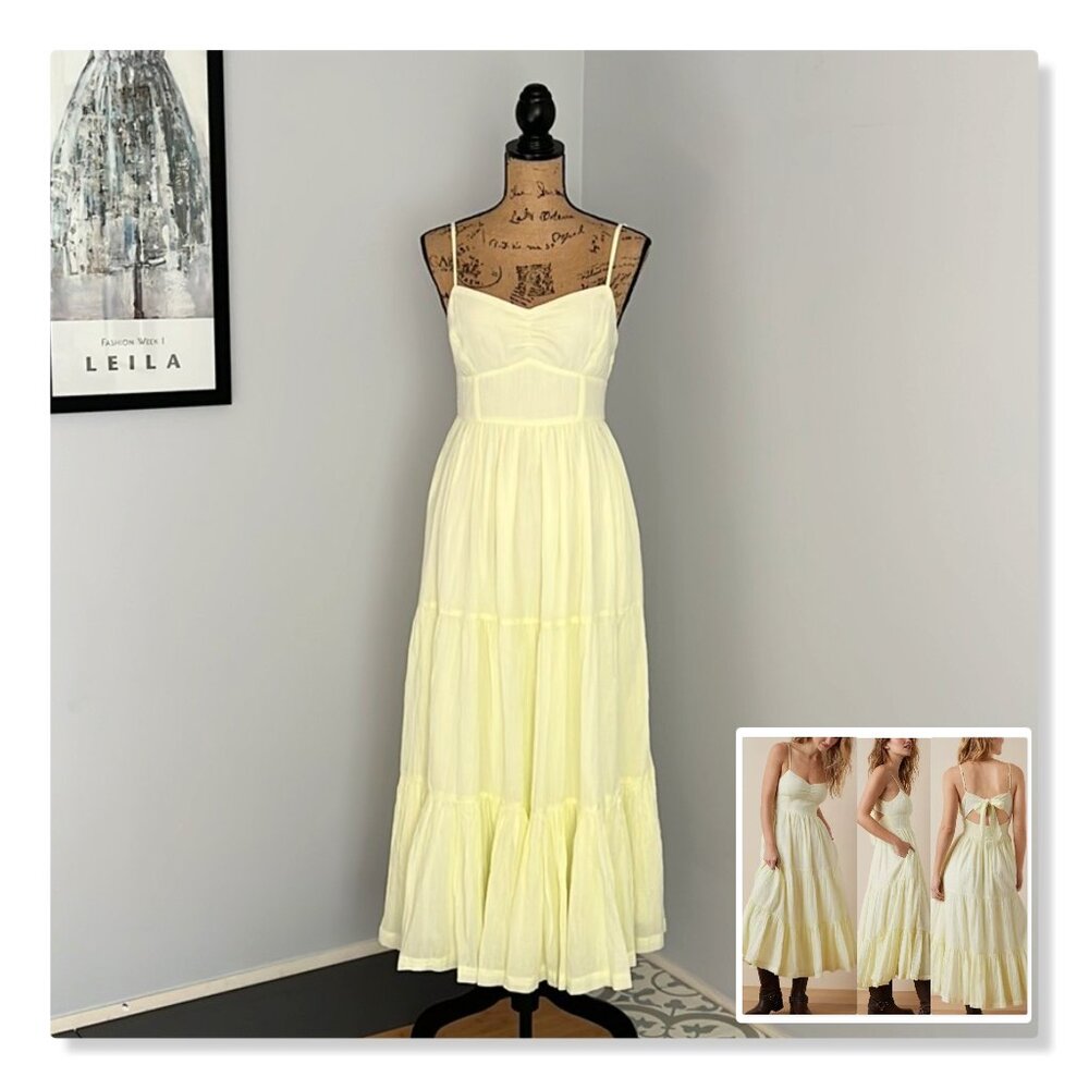 American Eagle Outfitters Yellow Tiered Midi Dress